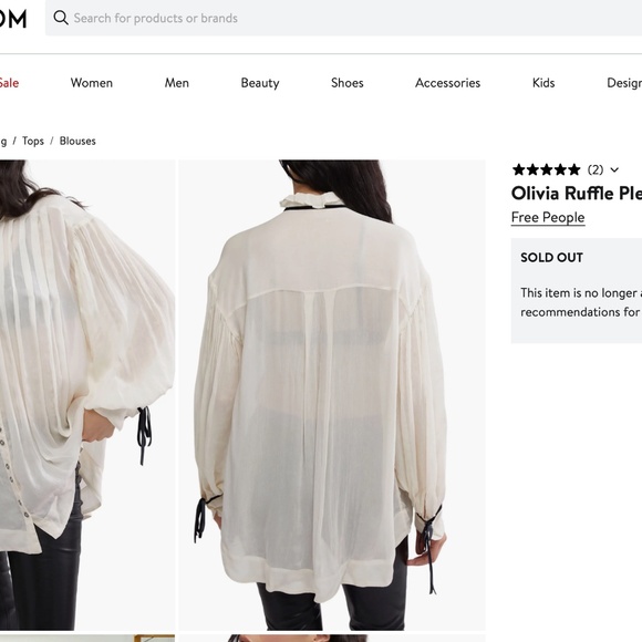 Free People Olivia White Blouse with Black Trim Top - Picture 7 of 7